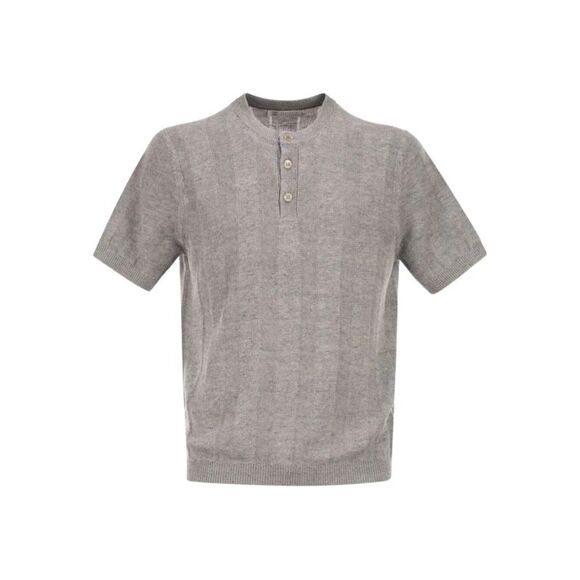 Brunello Cucinelli Men Textured Rib Knit T-Shirt With Henley Collar